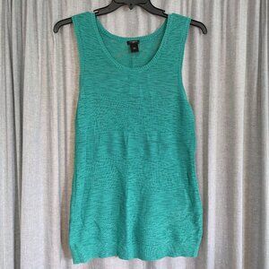 Ann Taylor Size L Green Knit Sweater Vest Mini Dress 100% Cotton Office Business